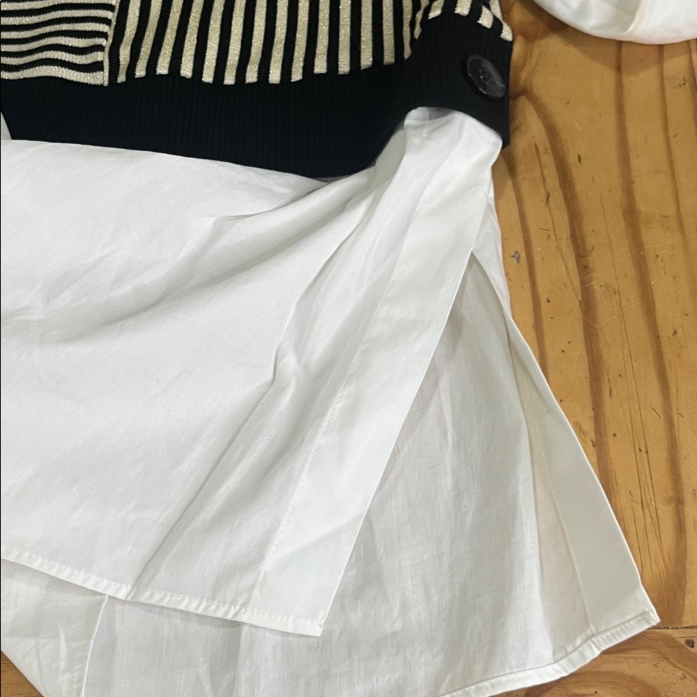 Anthropologie Maeve Long-Sleeve Linen Twofer Sweater Vest Top - Picture 7 of 9